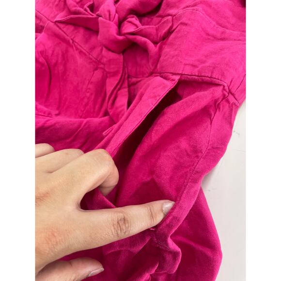 Milly Romper Womens 6 Pink Anya Sweetheart Neckline Tie Bow Cutout Linen - Picture 13 of 13